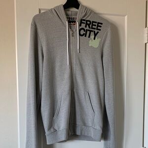 Freecity Light Gray Zip-Up Sweater zip up with hoodie